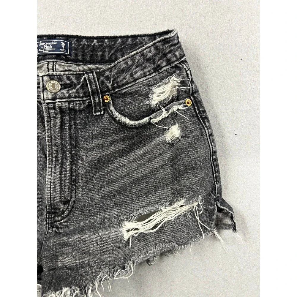 Abercrombie & Fitch Women’s Black Denim Annie High Rise Shorts 2/26